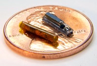 Researchers have created and tested a miniature device, seen here, that can be implanted in tumors to generate oxygen, boosting the killing power of radiation and chemotherapy. The technology is designed to treat solid tumors that are hypoxic at the center. The device (right) fits inside a tube (left) that can then be inserted into a tumor with a biopsy needle. Image credit: Birck Nanotechnology Center, Purdue University.