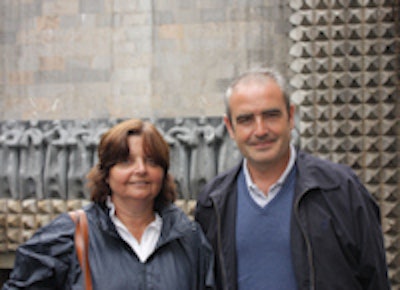 'I like the feeling of the stones,' Bilbao said. In this photo, he and Beatriz are shown during a visit to Nuestra Señora de Aránzazu, in the Basque Country.