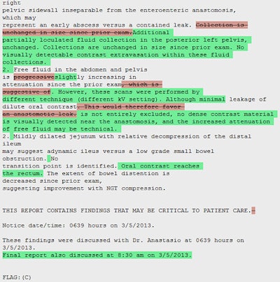 The software tool allows residents to easily track changes made by attending radiologists during finalization of radiology reports. Image courtesy of Dr. Paras Khandheria.