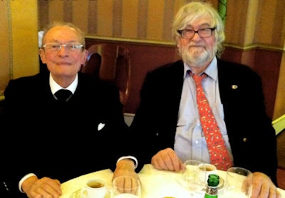 In 2011, the French Society of Radiology awarded a Medal of Honor to Dr. Jacques Gillet for his exceptional contribution to radiology. Here, Gillet (left) dines with Dr. Jean-François Moreau. All images courtesy of Dr. Jean-François Moreau.