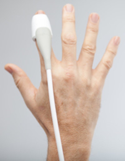 The SonicEye fingertip ultrasound probe. Image courtesy of Sonivate.