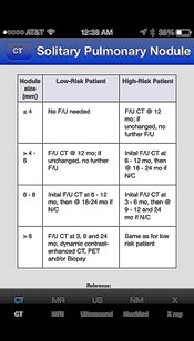 Radiology Toolbox Pro guideline chart as seen on an iPhone. Image courtesy of Dr. Eric Baumel.