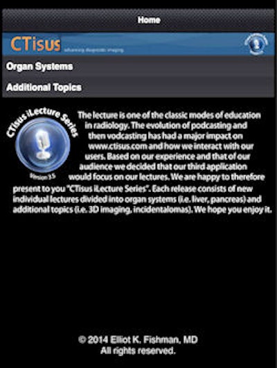 CTisus iLecture Series: The HD Edition features lectures divided into organ systems and as well as additional topics. Image courtesy of Dr. Elliot Fishman.