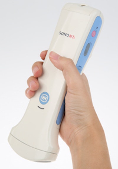 Sonon is a wireless ultrasound system operated using an app on an Android or iOS mobile device. Image courtesy of Healcerion.