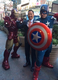 Dr. Robert Min (middle) joined Iron Man (left) and Captain America (right) to launch the MRI Heroes Kit last October in New York City. All images courtesy of Siemens Healthcare.