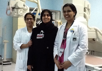 Education on 'dose creep' and an accurate national dose registry will support efforts to ensure patient radiation safety, according to Dr. Jamila Al Suwaidi (middle of photo), who is shown here with two senior radiographer colleagues.