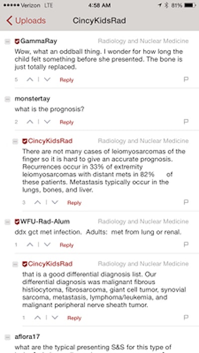 Users can ask questions and post comments on the CincyKidsRad Figure 1 hospital account.