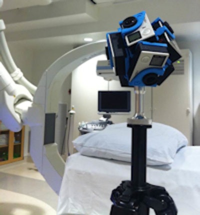 Seven GoPro Dual cameras mounted on a stand capture a high-definition, 360° view of the IR suite. Image courtesy of Dr. Colin McCarthy.