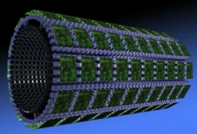 Image from video clip shows PET detectors proposed for Explorer system. Video courtesy of UC Davis.