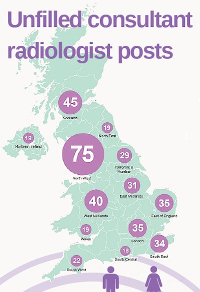 Unfilled consultant radiologist posts in the U.K. in 2014. Courtesy of RCR.