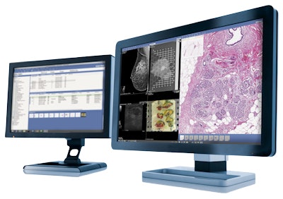 Sectra's integrated diagnostics display shows pathological samples alongside radiological images.