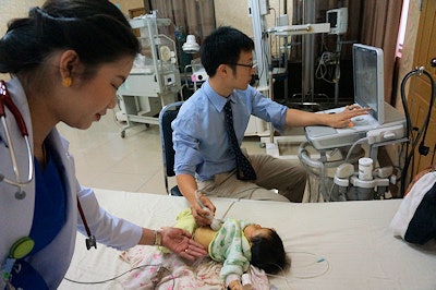 Echocardiography study performed at Children's Hospital of Lao People's Democratic Republic. Image courtesy of Dr. In-Chang Hwang.