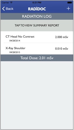 Patients can use RADiDOC to log their imaging studies and track their radiation exposure over time.