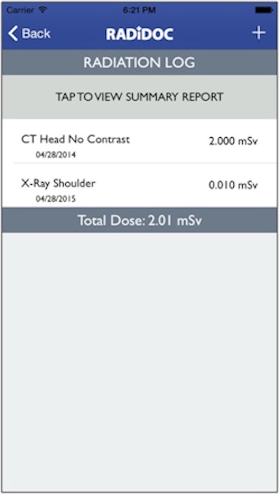 Patients can use RADiDOC to log their imaging studies and track their radiation exposure over time.