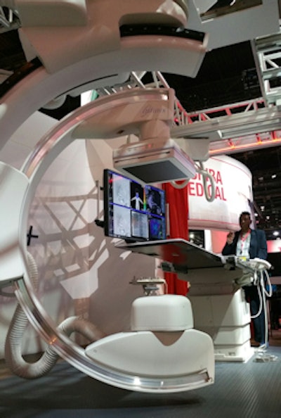 Toshiba is highlighting a new interventional C-arm, Infinix Sky+.