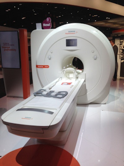 Siemens is demonstrating its new Magnetom Sempra MRI scanner.