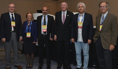 Speakers and moderators during Tuesday's 'Turkey Presents' session. From the left are Drs. Muzaffer Basak, Ayse Nur Oktay Alfatli, Tamer Kaya, RSNA 2016 President Richard Baron, Civan Islak, and Kamil Ugurbil.