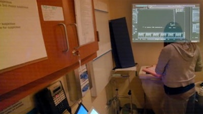 Google Glass is used to view a superimposed ultrasound study. Real-time ultrasound display is superimposed within upper-right field-of-view. All images courtesy of Dr. Vikash Gupta.