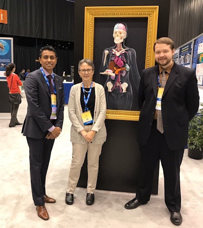 Left to right: 3D printing experts Dr. Adnan Sheikh from the University of Ottawa, Dr. Jane Matsumoto from the Mayo Clinic in Rochester, MN, and Dr. Leo Cheplev from the University of Ottawa. Matsumoto and Dr. Jonathan Morris (not pictured) organized the 3D printing area at RSNA 2016. Image courtesy of Dr. Adnan Sheikh.