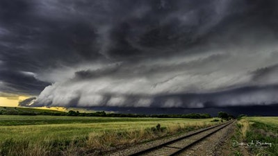 A shelf cloud and thunderstorm.