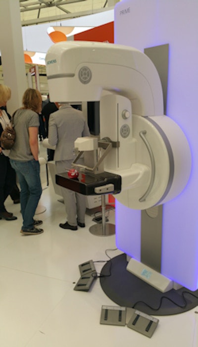 Siemens is showing wide-angle digital breast tomosynthesis on its Mammomat Inspiration system.