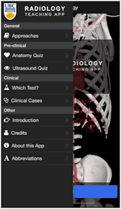 Content in the UBC Radiology teaching app is divided into preclinical and clinical sections. All images courtesy of Dr. Kathryn Darras.