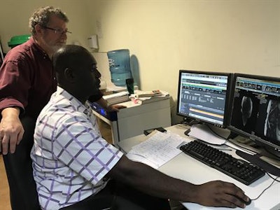 Working with PACS at Korle Bu Teaching Hospital in Accra, Ghana. Image courtesy of Dr. Sam Friedman.