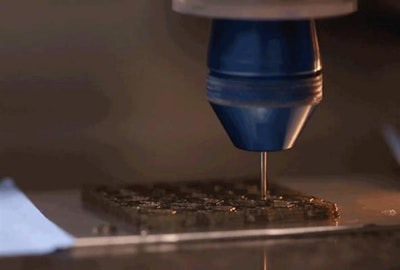 Rotational 3D printer nozzle equipped with a stepper motor. Image courtesy of Brett Compton, PhD, from the University of Tennessee.