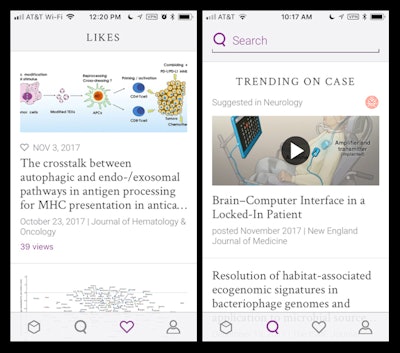 (Left) Case synchronizes 'liked' articles for users across both mobile and web platforms. (Right) Case can also display recommended videos for a user's particular area of interest. Images courtesy of Avikk Ghose.