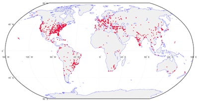Clinical security vulnerabilities and hot spots, 2016: unprotected DICOM servers worldwide. Image courtesy of Dr. Oleg Pianykh.