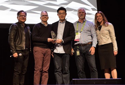Executives at imaging AI start-up Subtle Medical accept Nvidia's Inception Award at this week's GPU Technology Conference in San Jose, CA.