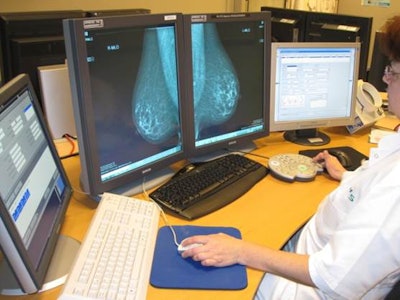 Each of the five regions in Denmark have a centralized screening program, population-based invitation register, double-blind reading by high-volume readers, digital mammography equipment, and PACS and RIS. Digital mammography images are retrieved from PACS, read on workstations, and documented in RIS. Image courtesy of Dr. Ilse Vejborg.