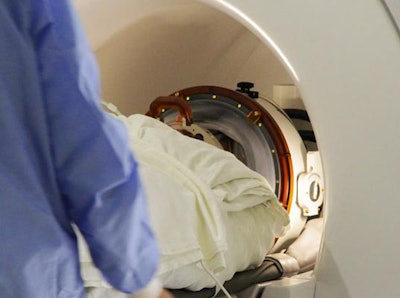 Patient undergoes an MRI-guided focused ultrasound procedure. Image courtesy of Ohio State University.