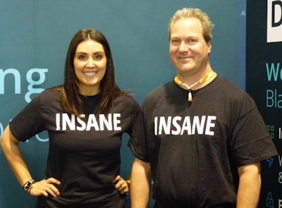 Woman and man wearing T-shirts showing the word insane on the front