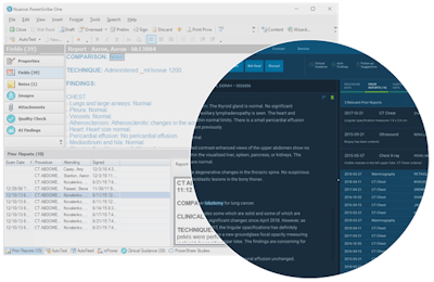The PowerScribe One radiology reporting software integrates artificial intelligence-based diagnostic and decision-support tools. Image courtesy of Nuance Communications.