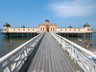 Varberg is famous for its historic pier/swimming pool, or Kallbadhuset. Image courtesy of Iain Masterton/Alamy.