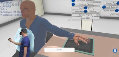 Virtual reality simulation for positioning patients undergoing hand radiography. Image courtesy of Daniel Sapkaroski.