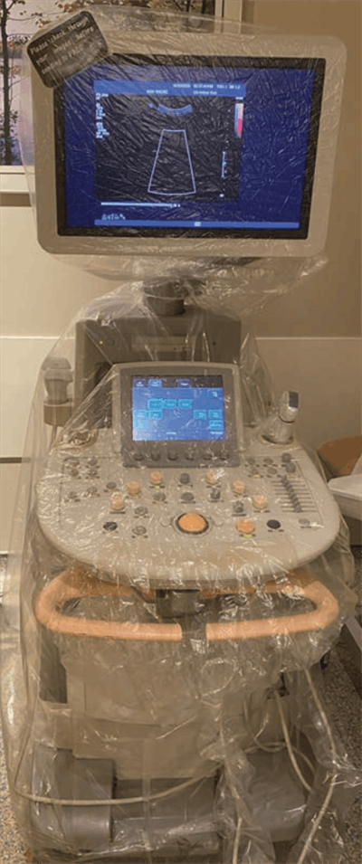 Protective draping used during ultrasound scans. All images courtesy of American Roentgen Ray Society.