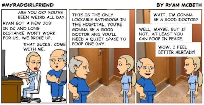 #myradgirlfriend radiology cartoon: the lockable bathroom
