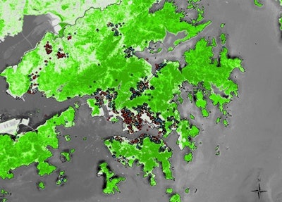 Detail of geographical distribution of the participants' baseline addresses by quartiles of green space. Image courtesy of Environmental Research.