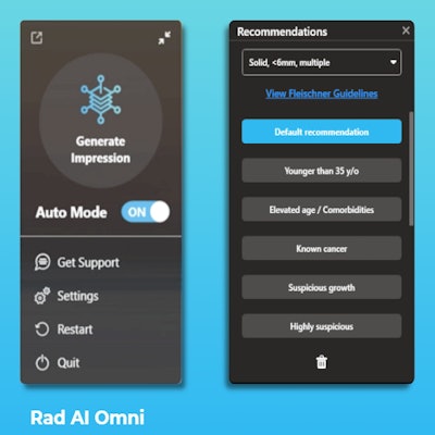 Rad AI's Omni software for automated radiology report impressions. Image courtesy of Rad AI.