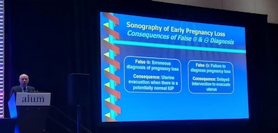 Dr. Peter Doubilet, PhD, talked about ultrasound's use in determining whether a pregnancy is ectopic, as well as the consequences of false-positive and false-negative readings.