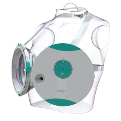 iSono Health's ATUSA automated whole-breast ultrasound system features a wearable patient accessory. Image courtesy of iSono Health.