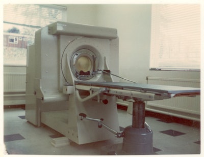 The first clinical CAT scanner, installed at the Atkinson Morley Hospital in South London on October 1, 1971. Image courtesy of Dr. Adrian Thomas.