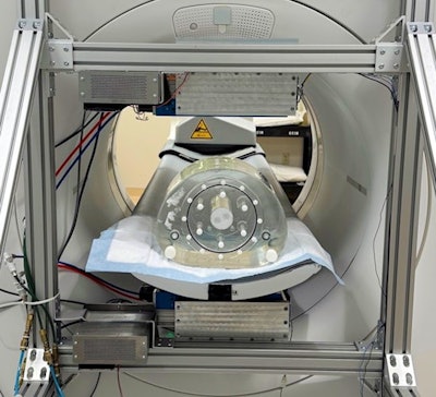 Rear view of a clinical PET/CT scanner with the AWSM-PET device attached. Image courtesy of Yuan-Chuan Tai, PhD.
