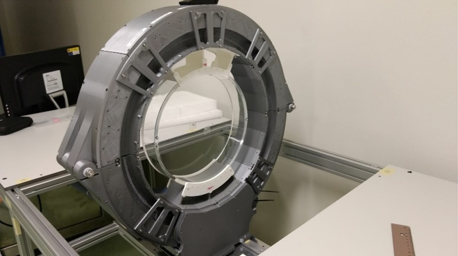 A photograph of the detector ring of the ProsPET system.