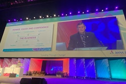 RSNA President Matthew Mauro, MD, issues the president's address at the association's 2023 annual meeting. Mauro encouraged radiology leaders to be open to change for the field to grow and progress into a tech-filled future.