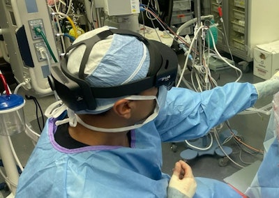 Raj Sawh-Martinez, MD, using VisAR augmented reality surgical navigation for craniosynostosis surgery. Image courtesy of AdventHealth for Children.