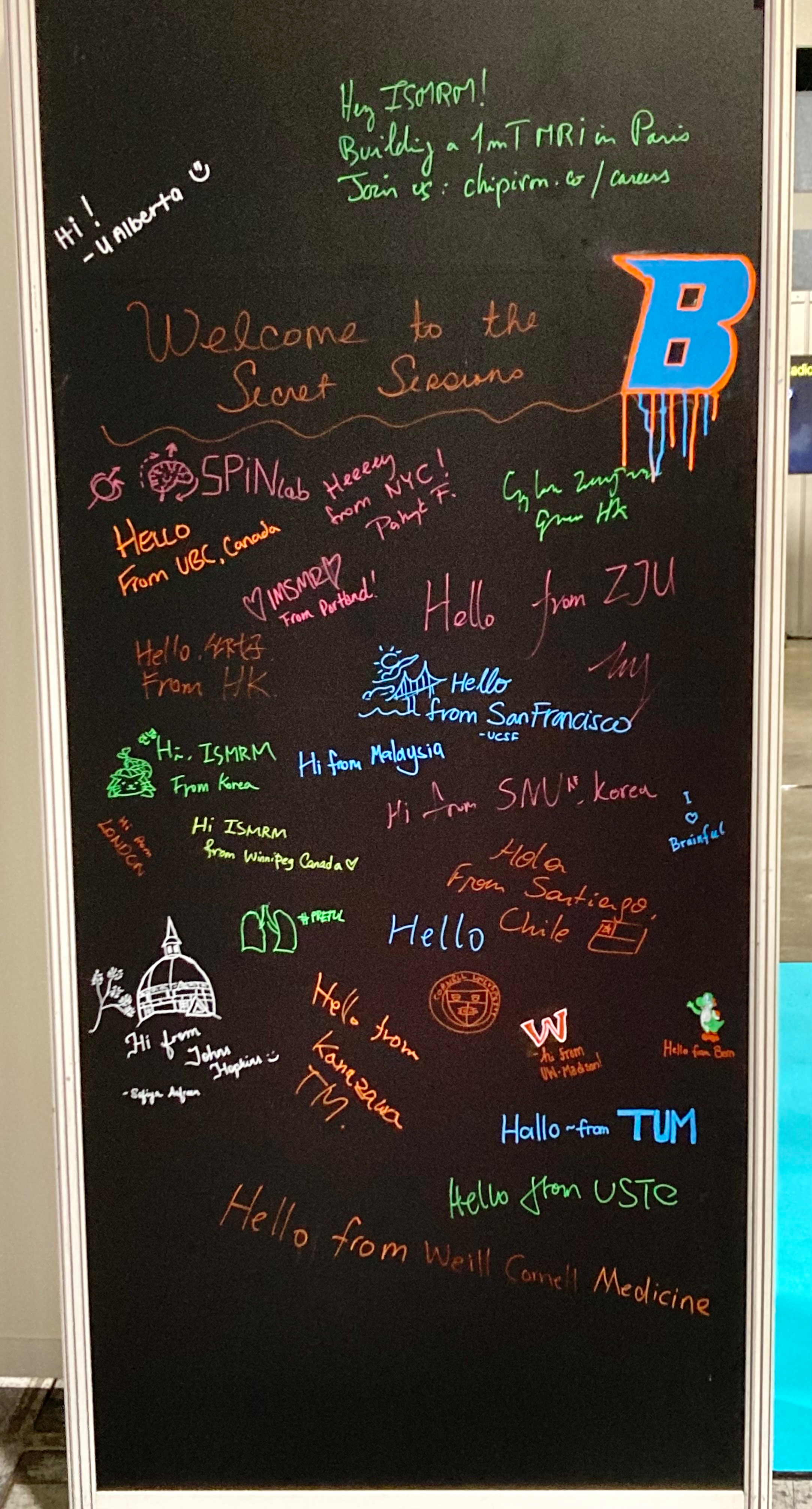The Resonarium had a chalkboard at the entrance that attendees from around the world turned into a guest book to note where they had come from for the meeting.