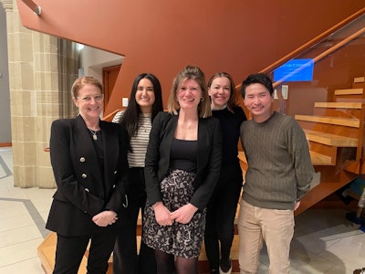 Recipients of a $50,000 grant from the ASRT Foundation include, from left, Nicole Harnett; Maria Dimopoulos, PhD; Caitlin Gillan, PhD; Samantha Skubish; and Yat Tsang, PhD. Photo courtesy of ASRT Foundation.